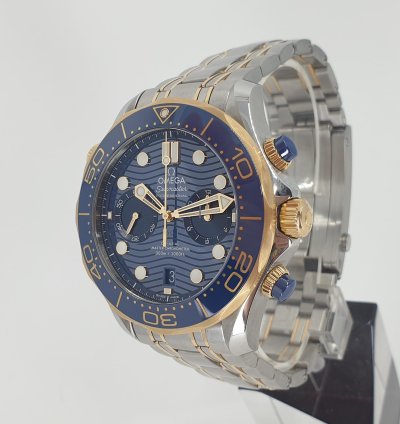 Omega Seamaster Diver 300 Chronograph Steel Gold Blue - Full Set 2023