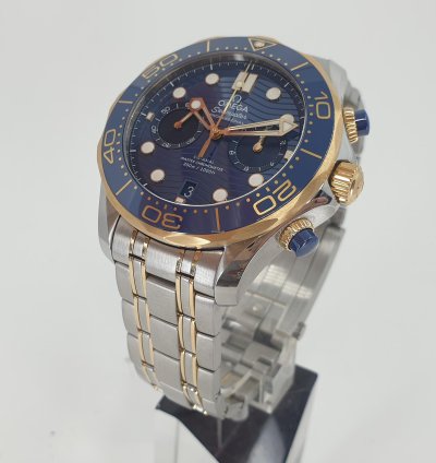 Omega Seamaster Diver 300 Chronograph Steel Gold Blue - Full Set 2023