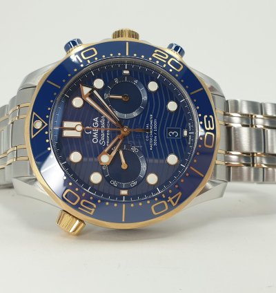 Omega Seamaster Diver 300 Chronograph Steel Gold Blue - Full Set 2023