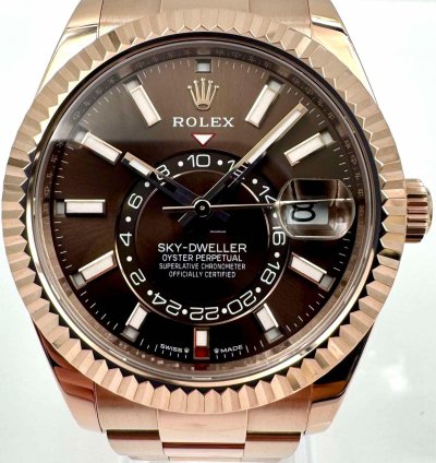 Rolex Sky-dweller 336935 Rose Gold Chocolate Dial Oyster Bracelet Unworn 2023