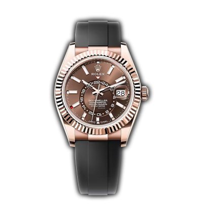 Rolex Sky-dweller 42mm 18k Everose Gold Chocolate Brown Dial Oysterflex