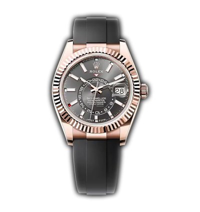 Rolex Sky-dweller 42mm 18k Everose Gold Rhodium Slate Dial Oysterflex Bracelet