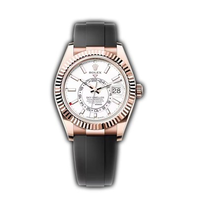 Rolex Sky-dweller 42mm 18k Everose Gold White Dial Oysterflex Bracelet