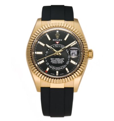 Rolex Sky-dweller 42mm 18k Yellow Gold Black Dial Oysterflex