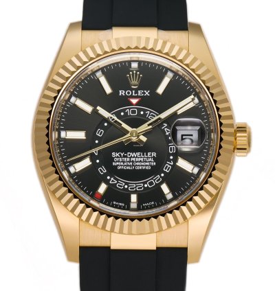 Rolex Sky-dweller 42mm 18k Yellow Gold Black Dial Oysterflex