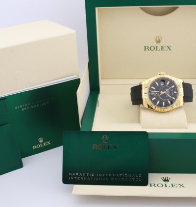 Rolex Sky-dweller 42mm 18k Yellow Gold Black Dial Oysterflex 326238