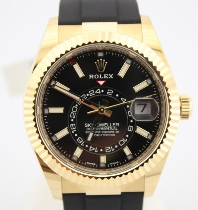 Rolex Sky-dweller 42mm 18k Yellow Gold Black Dial Oysterflex 326238