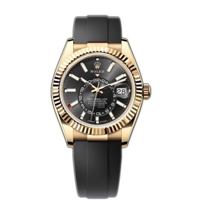 Rolex Sky-dweller 42mm 18k Yellow Gold Bright Black Dial Oysterflex