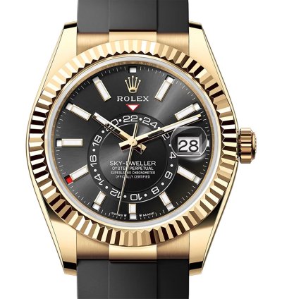 Rolex Sky-dweller 42mm 18k Yellow Gold Bright Black Dial Oysterflex