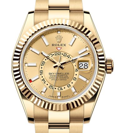 Rolex Sky-dweller 42mm 18k Yellow Gold Champagne Dial Caliber 9002