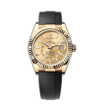 Rolex Sky-dweller 42mm 18k Yellow Gold Champagne Dial Oysterflex