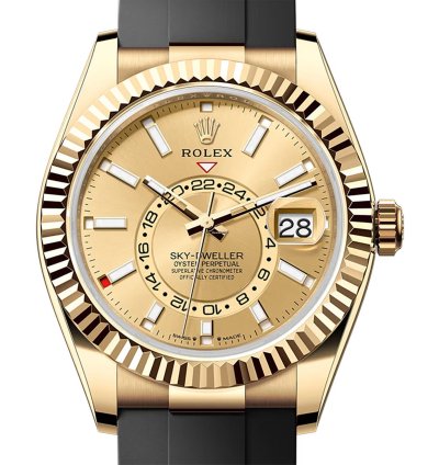 Rolex Sky-dweller 42mm 18k Yellow Gold Champagne Dial Oysterflex