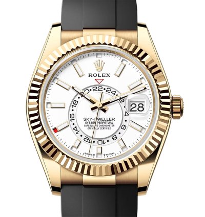 Rolex Sky-dweller 42mm 18k Yellow Gold White Dial Oysterflex