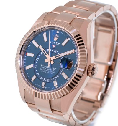 Rolex Sky-dweller 42mm Everose Gold Blue Index Dial Fluted Bezel 336935