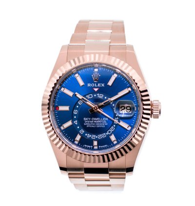 Rolex Sky-dweller 42mm Everose Gold Blue Index Dial Fluted Bezel 336935