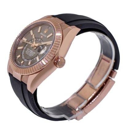 Rolex Sky-dweller 42mm Everose Gold Chocolate Index Dial Fluted Bezel 326235