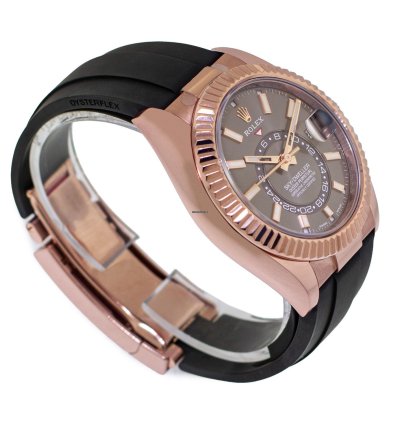 Rolex Sky-dweller 42mm Everose Gold Chocolate Index Dial Fluted Bezel 326235