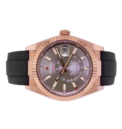 Rolex Sky-dweller 42mm Everose Gold Chocolate Index Dial Fluted Bezel 326235