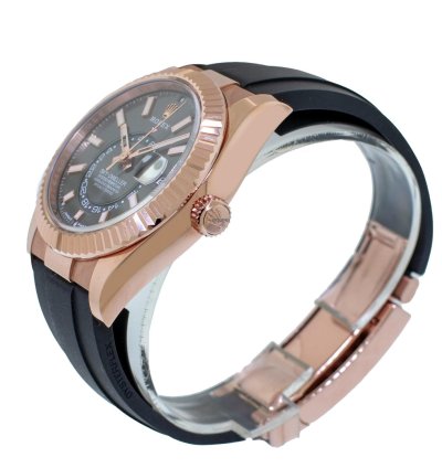 Rolex Sky-dweller 42mm Everose Gold Rhodium Index Dial Fluted Bezel 336235
