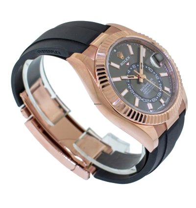 Rolex Sky-dweller 42mm Everose Gold Rhodium Index Dial Fluted Bezel 336235