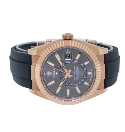 Rolex Sky-dweller 42mm Everose Gold Rhodium Index Dial Fluted Bezel 336235