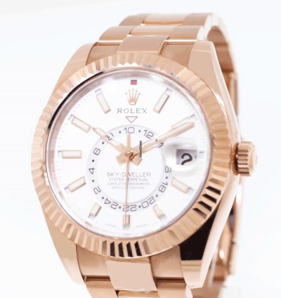 Rolex Sky-dweller 42mm Everose Gold White Index Dial Fluted Bezel 326935