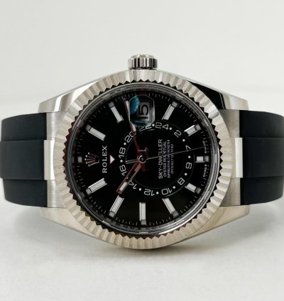 Rolex Sky-dweller 42mm Fluted Bezel White Gold Black Index Dial Oysterflex Dial 336239
