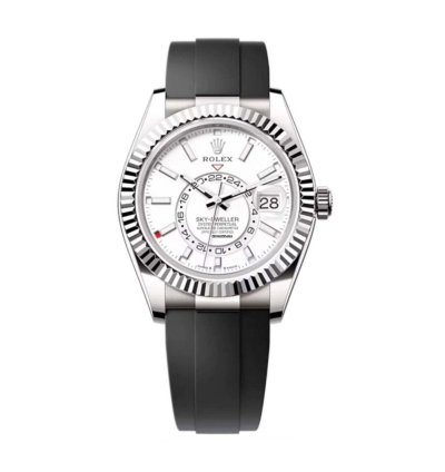Rolex Sky-dweller 42mm Fluted Bezel White Gold White Index Dial Oysterflex Band 336239