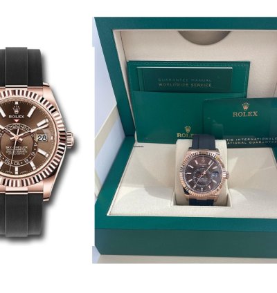 Rolex Sky-dweller 42mm Rose Gold Chocolate Index Dial Oysterflex Bracelet 326235