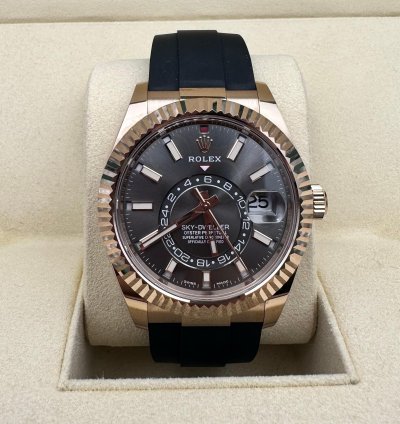 Rolex Sky-dweller 42mm Rose Gold Dark Rhodium Dial Oysterflex 326235