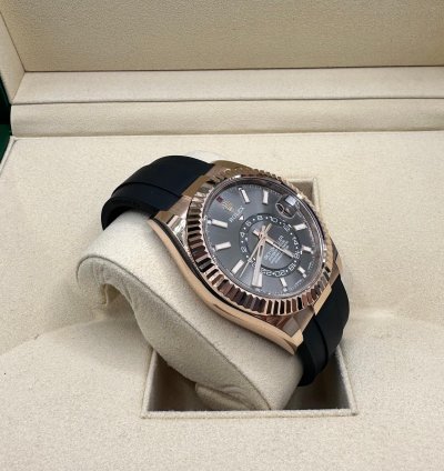 Rolex Sky-dweller 42mm Rose Gold Dark Rhodium Dial Oysterflex 326235