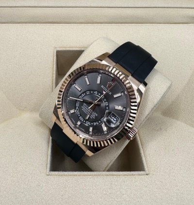 Rolex Sky-dweller 42mm Rose Gold Dark Rhodium Dial Oysterflex 326235