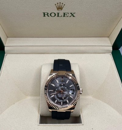 Rolex Sky-dweller 42mm Rose Gold Dark Rhodium Dial Oysterflex 326235