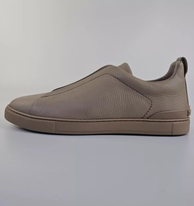 Zegna Triple Stitch Off White Leather Low Top Sneakers New