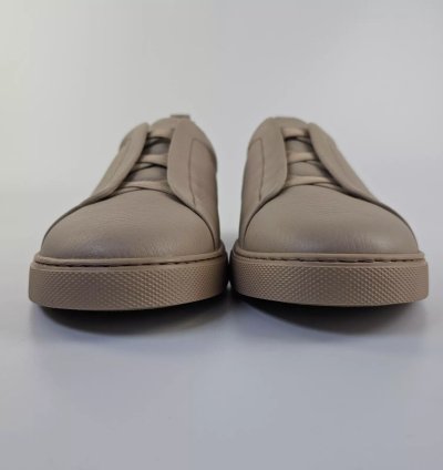 Zegna Triple Stitch Off White Leather Low Top Sneakers New