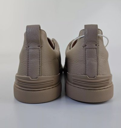 Zegna Triple Stitch Off White Leather Low Top Sneakers New