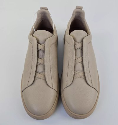 Zegna Triple Stitch Off White Leather Low Top Sneakers New