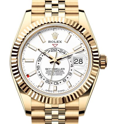 Rolex Sky-dweller 42mm White Dial 18k Yellow Gold Jubilee