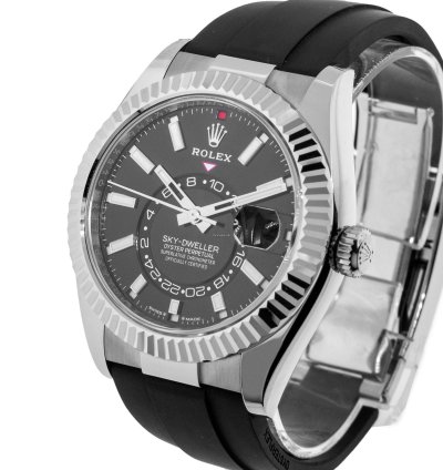 Rolex Sky-dweller 42mm White Gold Black Index Dial Fluted Bezel 336239