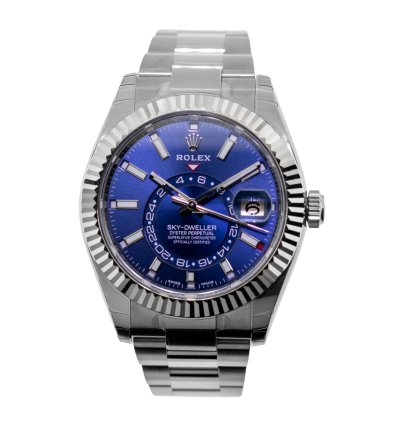 Rolex Sky-dweller 42mm White Gold Steel Blue Index Dial Fluted Bezel 336934