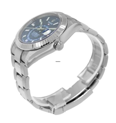 Rolex Sky-dweller 42mm White Gold Steel Blue Index Dial Fluted Bezel 336934