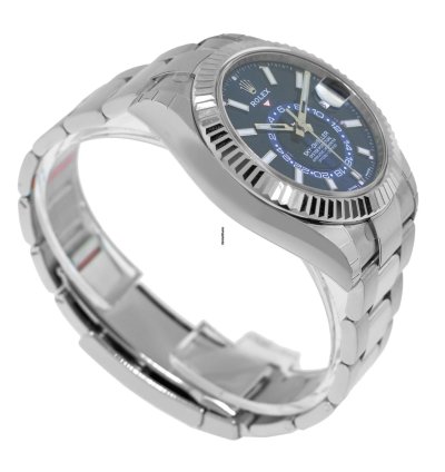 Rolex Sky-dweller 42mm White Gold Steel Blue Index Dial Fluted Bezel 336934