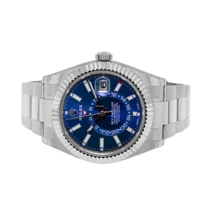 Rolex Sky-dweller 42mm White Gold Steel Blue Index Dial Fluted Bezel 336934