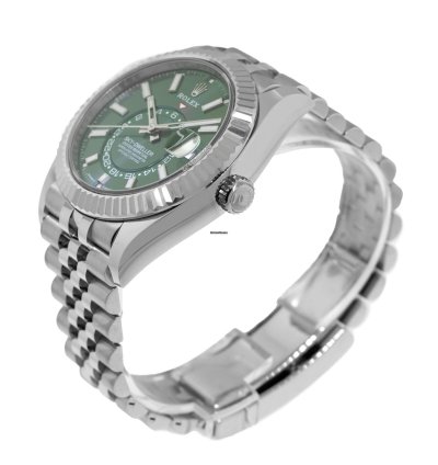 Rolex Sky-dweller 42mm White Gold Steel Green Index Dial Fluted Bezel 336934