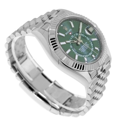 Rolex Sky-dweller 42mm White Gold Steel Green Index Dial Fluted Bezel 336934