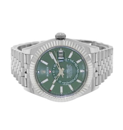 Rolex Sky-dweller 42mm White Gold Steel Green Index Dial Fluted Bezel 336934