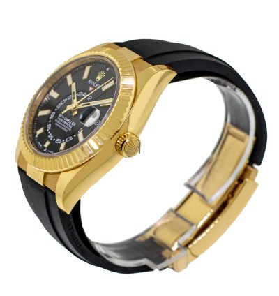 Rolex Sky-dweller 42mm Yellow Gold Black Index Dial Fluted Bezel 326238