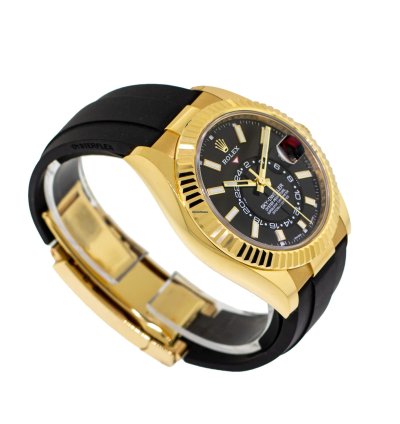 Rolex Sky-dweller 42mm Yellow Gold Black Index Dial Fluted Bezel 326238