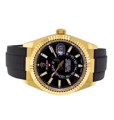 Rolex Sky-dweller 42mm Yellow Gold Black Index Dial Fluted Bezel 326238