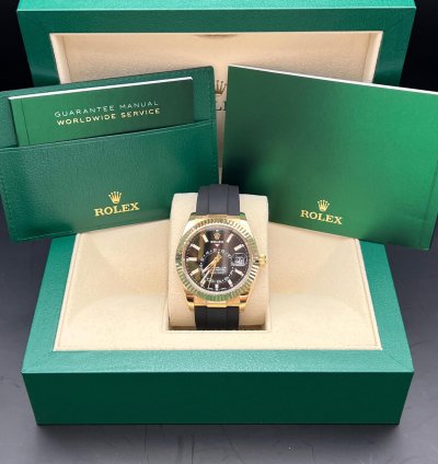 Rolex Sky-dweller Black Dial Yellow Gold Oysterflex